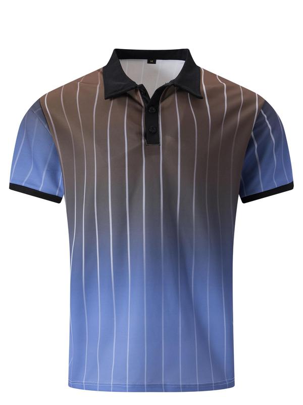Men's Regular Fit Two-tone Print Polo Shirt, Casual Short Sleeve Button Front Top for Summer, Fashion Men's Clothes for Daily Wear