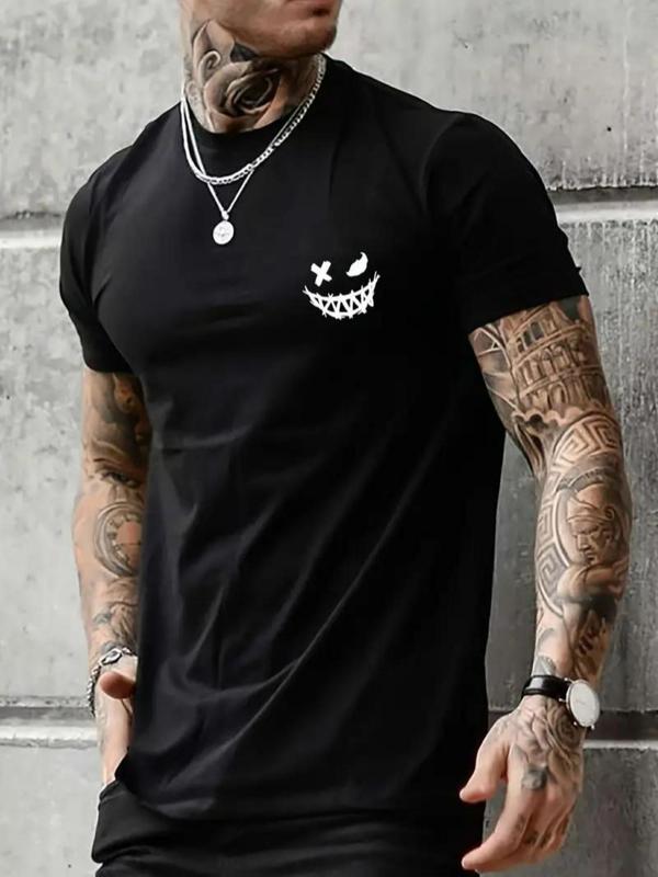 Men's Regular Fit Casual Cartoon Print Round Neck Graphic Tees, T Shirts for Men, Graphic Tees for Men, Summer Clothes, Short Sleeve T-shirt for Men, Casual Comfy Knitting Drippy Outfits Going Out Outfit for Summer, Halloween Shirt