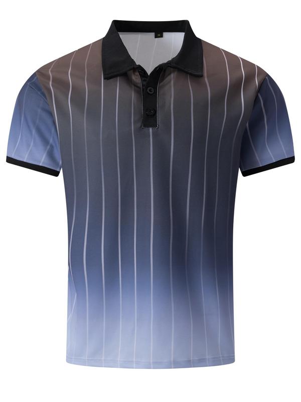 Men's Regular Fit Two-tone Print Polo Shirt, Casual Short Sleeve Button Front Top for Summer, Fashion Men's Clothes for Daily Wear