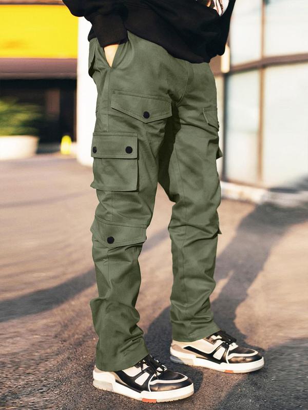 Men's Plain Pocket Drawstring Waist Cargo Pants, Pants for Men, Sporty Street Trousers, Stack Pants, Men's Bottoms, Casual Menswear, Men Cargo Pants,  Fall Clothes, Men's Emo Outfits for Daily Wear, Back To School Winter Wear, Vintage Clothing