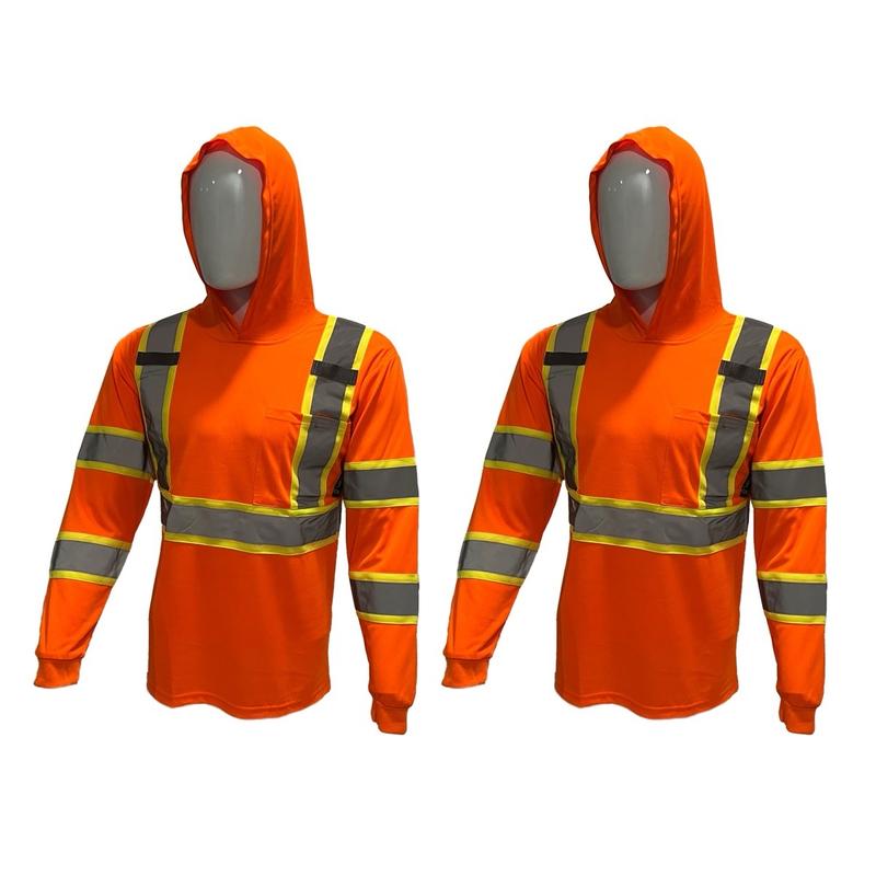 2 PACK SHIRT ST908 High Visibility Hoodie Long Sleeve Safety Shirt with hoodie Polyester Birdeye Mesh in various colors