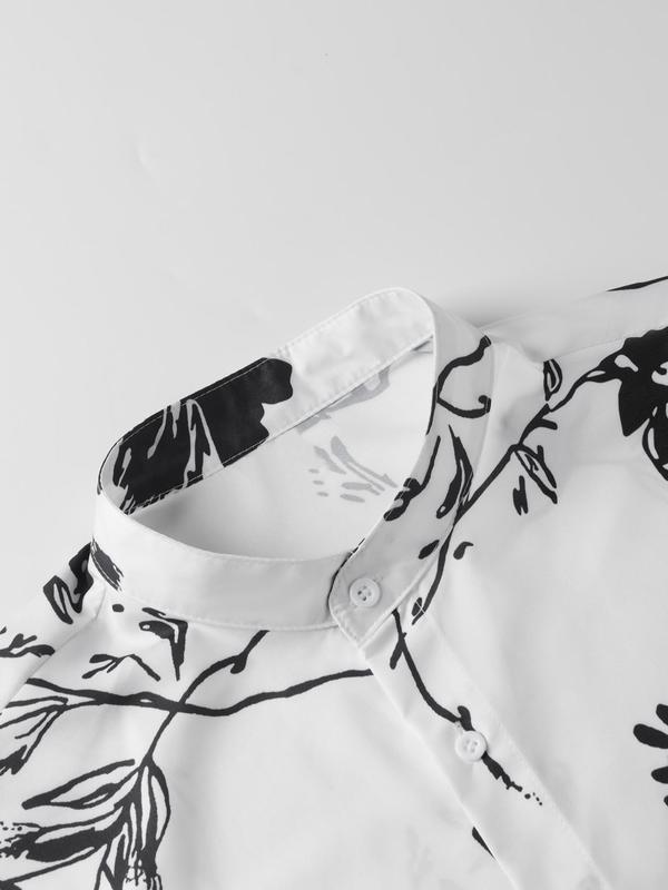 Men's Ombre Floral Print Button Front Shirt, Regular Fit Streetwear Casual Fashion Short Sleeve Collared Shirt for Summer,  Shirts for Men, Men's Top for Beach Vacation Holiday