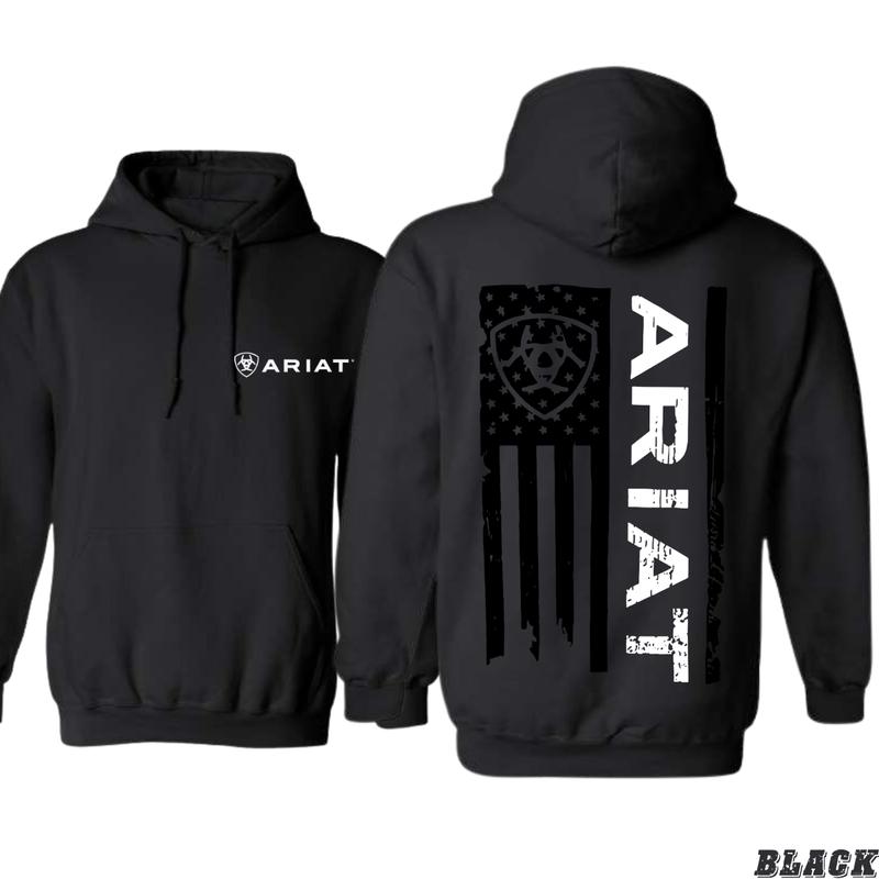 Ariat Hoodie - Classic American Flag Design with Bold Ariat Logo, Perfect for Western Lifestyle Enthusiasts, Comfortable Unisex Hoodie for Patriotic Style and Everyday Wear Menswear Sweaters