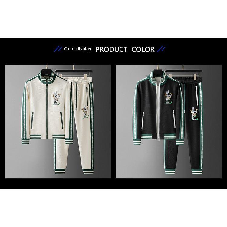 European and American men's jacquard jacket spring and autumn sports suit trendy brand 2024 new men's clothing set with handsome