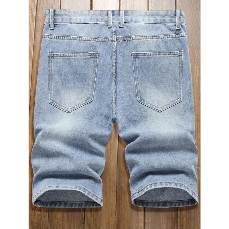 New-Mens fashionable ripped denim shorts-casual street style with distressed detailing-comfortable straight leg fit for trendy summer wear Jean Menswear Trouser Streetwear