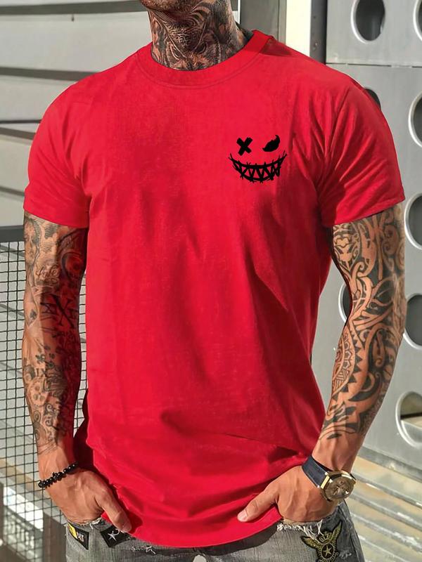 Men's Regular Fit Casual Cartoon Print Round Neck Graphic Tees, T Shirts for Men, Graphic Tees for Men, Summer Clothes, Short Sleeve T-shirt for Men, Casual Comfy Knitting Drippy Outfits Going Out Outfit for Summer, Halloween Shirt