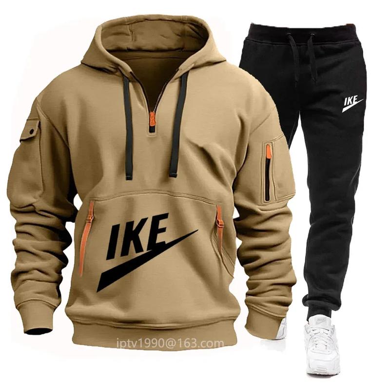 2024 Spring and autumn men's new multi-pocket zipper hoodie + casual sports pants two-piece jogging winter sports suit