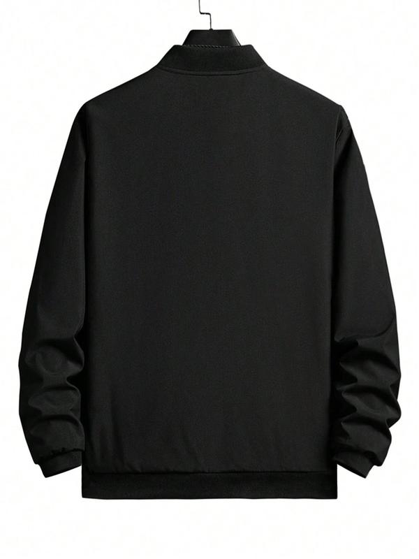 Men's Solid Color Fleece Lined Jacket, Regular Fit Casual Long Sleeve Zip Up Outerwear for Fall & Winter, Men's Clothes for Daily Wear