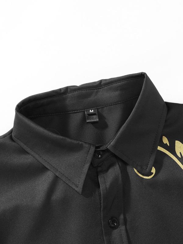 Men's Regular Fit Plants Print Long Sleeve Button Down Shirt, Casual Collared Button Front Top for Spring & Fall, Fashion Men's Streetwear Clothes for Daily Wear Longsleeves