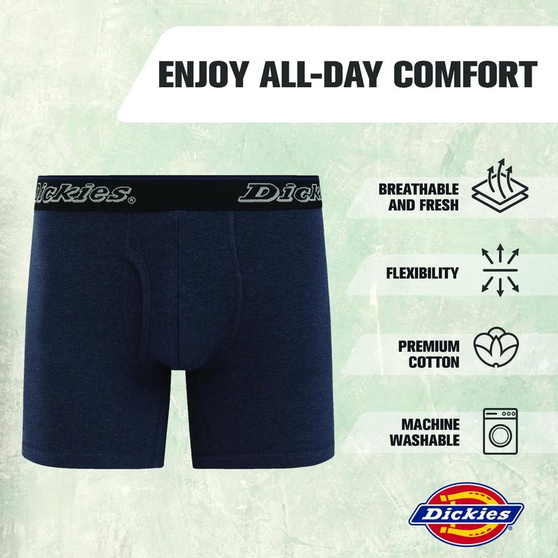 Dickies Mens Underwear Pack of 4 Boxer Briefs, Cotton Stretch Boxers for Men