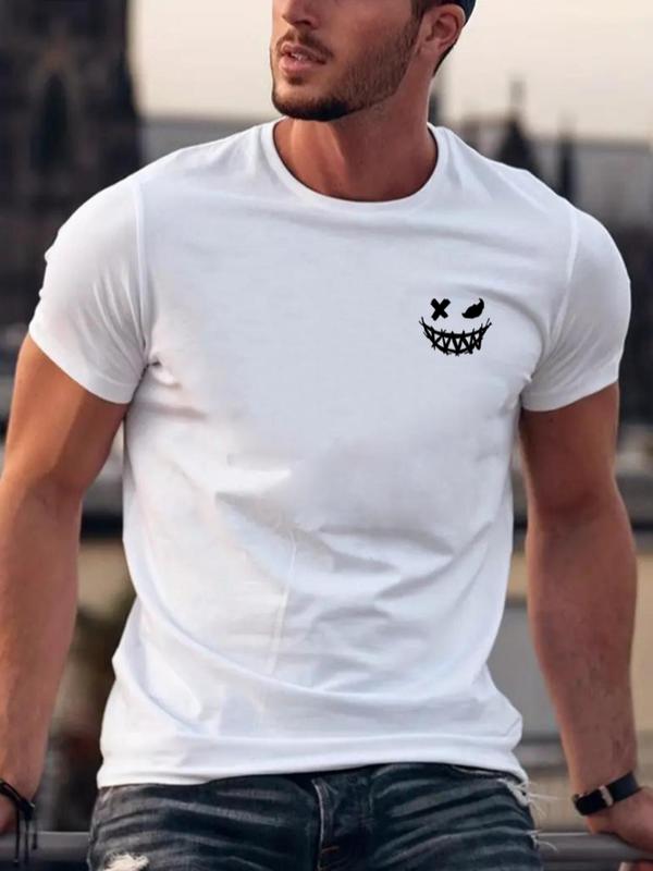 Men's Regular Fit Casual Cartoon Print Round Neck Graphic Tees, T Shirts for Men, Graphic Tees for Men, Summer Clothes, Short Sleeve T-shirt for Men, Casual Comfy Knitting Drippy Outfits Going Out Outfit for Summer, Halloween Shirt