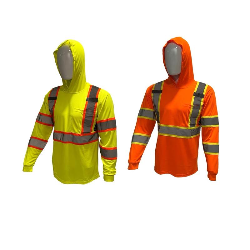 2 PACK SHIRT ST908 High Visibility Hoodie Long Sleeve Safety Shirt with hoodie Polyester Birdeye Mesh in various colors