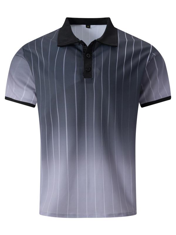Men's Regular Fit Two-tone Print Polo Shirt, Casual Short Sleeve Button Front Top for Summer, Fashion Men's Clothes for Daily Wear