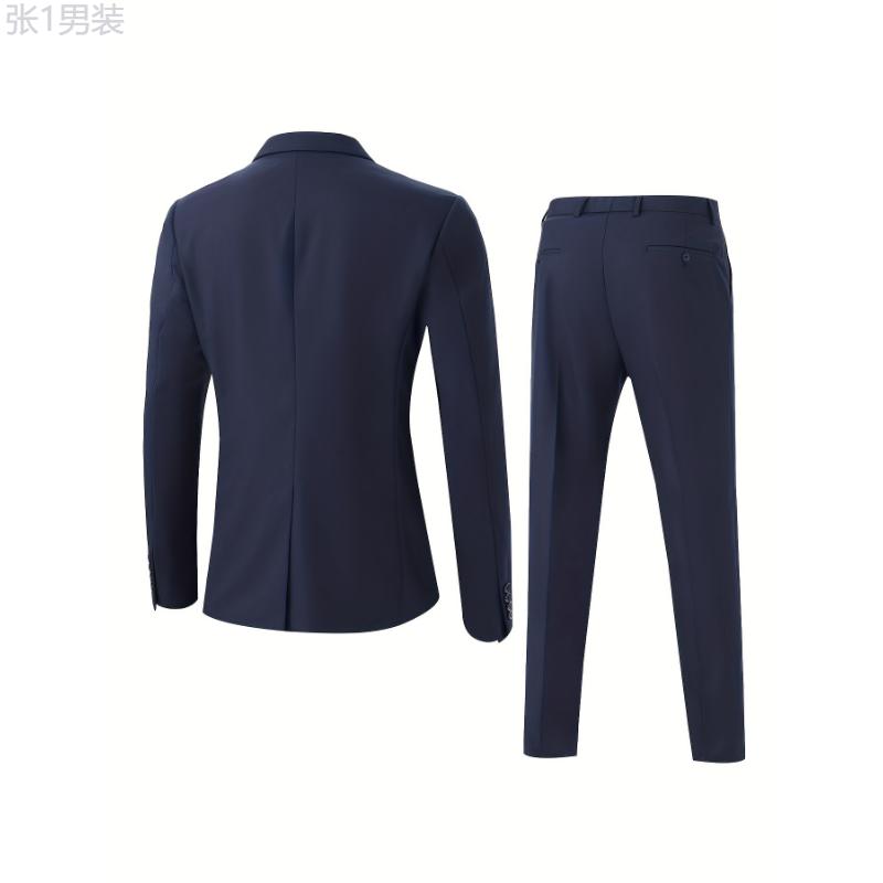 2-Piece Solid Light Business Single-buttoned Men's Formal Jacket And Trousers Suit Set Menswear Sleeve