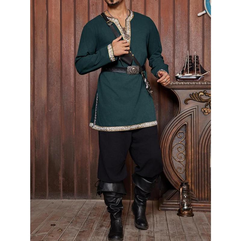 Runcati Mens Medieval Costume Renaissance Pirate Halloween Viking Tunic Knight Cosplay Warrior LARP Shirts