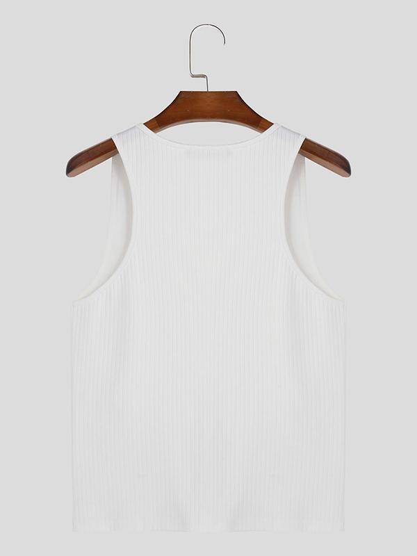 Men's Solid Button Front Scoop Neck Tank Top, Casual Sleeveless Top for Summer, Fashion Men's Clothes for Daily Wear