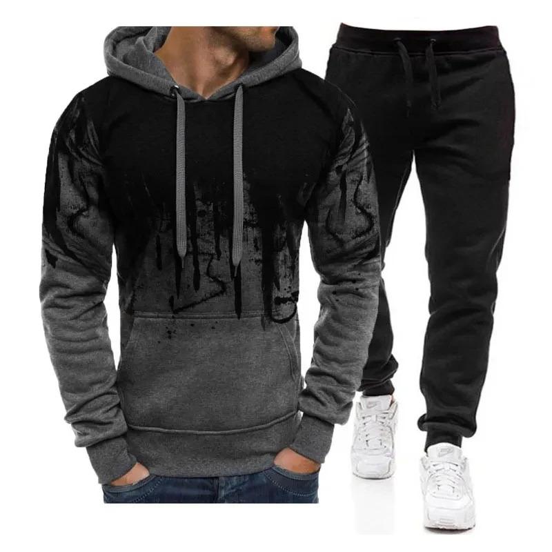 Autumn Winter Trending Tracksuits Men Camouflage Hoodie + Pant 2 Piece Set Sports Wear 3d Ink Jogging Suits Clothing Menswear