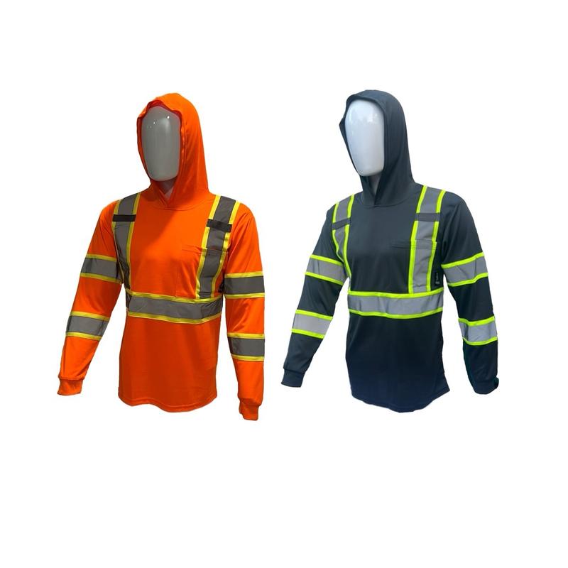 2 PACK SHIRT ST908 High Visibility Hoodie Long Sleeve Safety Shirt with hoodie Polyester Birdeye Mesh in various colors