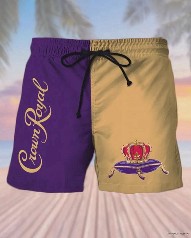 Crown Royal Men's Casual Drinking Print Beach Shorts, Hawaiian Short Underwear for men Dad Friend, Men 3D Printed Hawaiian Shorts Gift