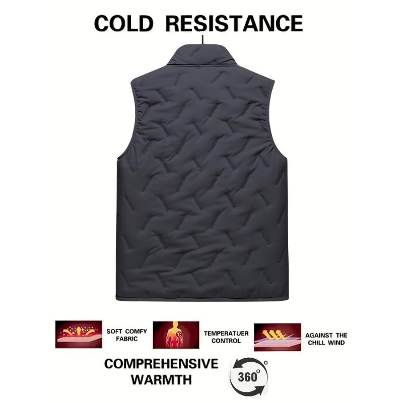 Men's Sleeveless Fleece-Lined Vest with Pockets - Casual Stand Collar, Machine Washable for Fall Winter