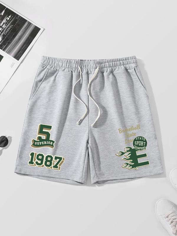 Men's Figure & Letter Print Pocket Drawstring Waist Shorts, Summer Clothes, Regular Fit Casual Comfy Shorts for Summer, Men's Streetwear Bottoms for Daily Wear, Tiktop Shop