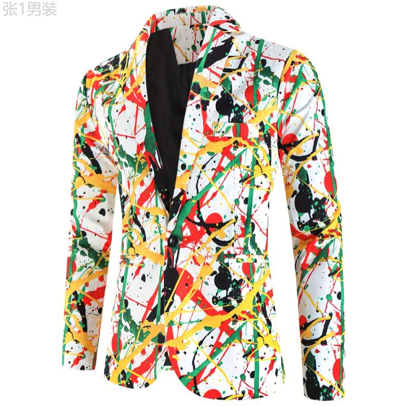 Men's 2-Piece Suit Set, Fashion 3D Allover Colorful Graffiti Splatter Print Blazer And Pants, Leisure Style, Party Wear Menswear Polyester