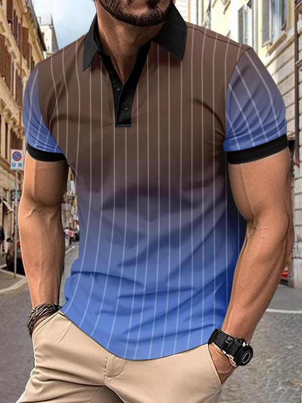 Men's Regular Fit Two-tone Print Polo Shirt, Casual Short Sleeve Button Front Top for Summer, Fashion Men's Clothes for Daily Wear