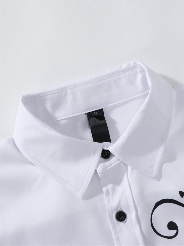 Men's Regular Fit Plants Print Long Sleeve Button Down Shirt, Casual Collared Button Front Top for Spring & Fall, Fashion Men's Streetwear Clothes for Daily Wear Longsleeves