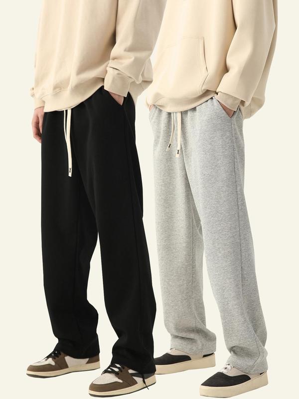 Men's Early Autumn Thin Loose Plain Drawstring Sweatpants for Spring, Pants for Men, Drippy Outfits, Casual Elastic Waist Straight Leg Trousers for Outdoor Wear, Going out Outfit, Men Bottoms, Streetwear, Men Clothing, Fall Outfits, Fallfreshness