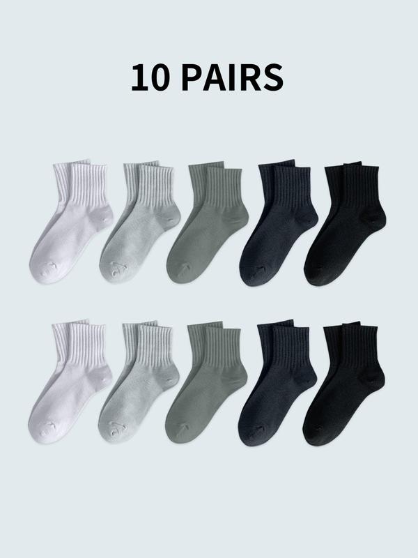 Men's 10 Pairs Solid Crew Socks, Casual Comfy Breathable Socks for Daily Wear, Multi-pack Mid Calf Socks for Men, Menswear, Gifts for Boyfriend