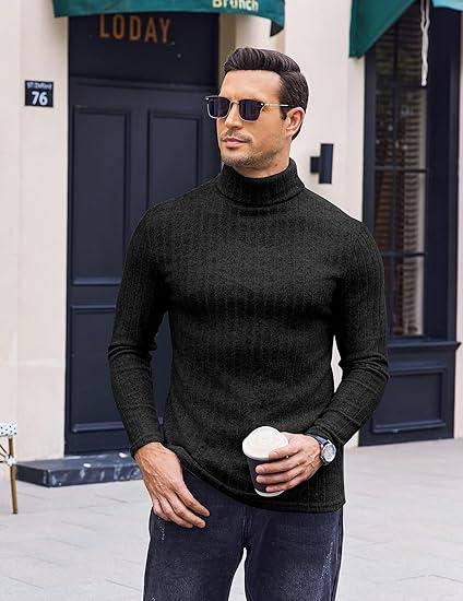 Coofandy Men Turtleneck Shirts Lightweight Long Sleeve T Shirt Ribbed Thermal Tops Baselayer Pullover S-XXL Clothing Menswear Knitwear Soft