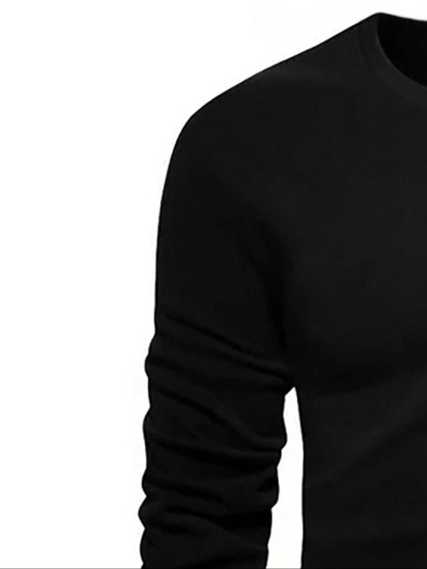 Men's Solid Long Sleeve Crew Neck Loungewear Top, Casual Comfy Round Neck Top for Spring & Fall, Men's Sleepwear for Daily Wear