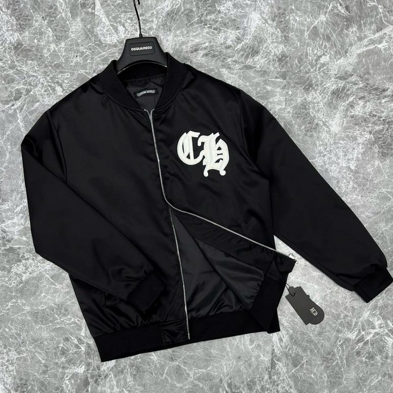 Unisex Chrome Hearts Windbreaker with Roman Letter Embroidery and Fuzzy Cross Detail, Oversized Fit,sports, stadium, fashion, luxury