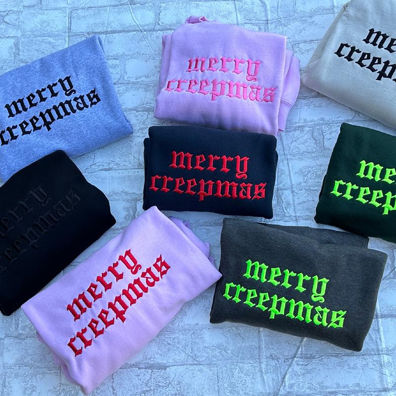 Merry Creepmas Embroidered Crewneck Unisex Sweatshirt Spooky Christmas