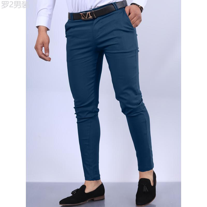 All-Season Vintage Slim Stretch Men's Dress Pants - Comfortable, Easy-Care, Elegant Style with Pockets Menswear Polyester