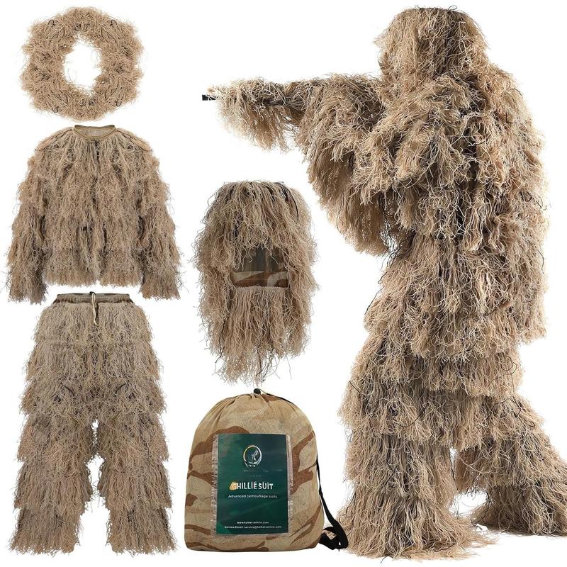 Ghillie Suit, 5 in 1 3D Camouflage  Apparel for Men, Double-Stitched Design | Woodland Camo, Adults Youth Gilly Suit for Jungle   Photography Halloween