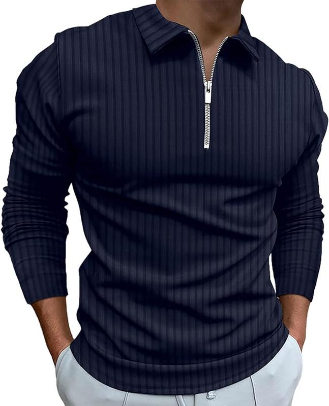 Men's Long Sleeve Polo Shirts, Muscle T Shirts Golf Long Sleeve Stretch Slim Fit Workout Tee