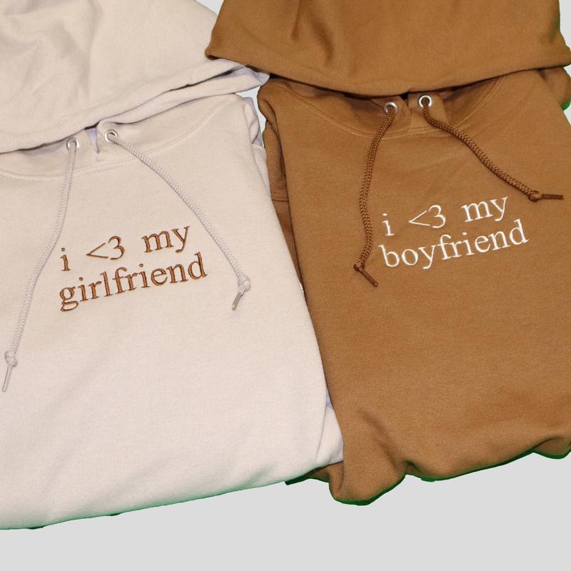 I Love My Girlfriend and Boyfriend Embroidered T-Shirt Hoodie Sweatshirt, I Heart My Girlfriend Shirt, Anniversary Gift, Valentine Gift, Boyfriend Shirt For Him, Her, Unisex, Christmas Gift, Boyfriend Gift Cotton Top Womenswear Pullover Handmade