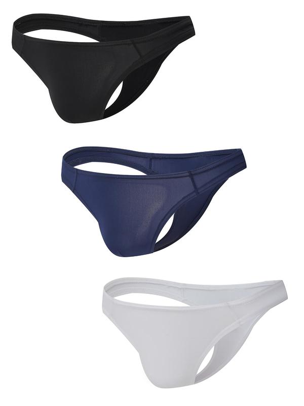 Men's Solid Color Briefs,  Breathable Comfy Underwear for Daily Wear, Casual Men's Underwear for All Seasons