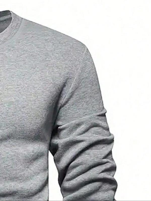 Men's Solid Long Sleeve Crew Neck Loungewear Top, Casual Comfy Round Neck Top for Spring & Fall, Men's Sleepwear for Daily Wear