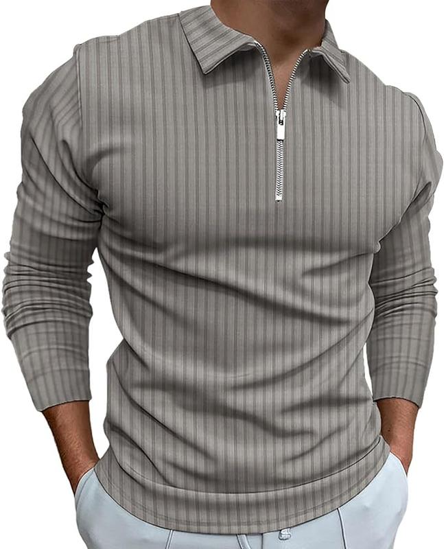 Men's Long Sleeve Polo Shirts, Muscle T Shirts Golf Long Sleeve Stretch Slim Fit Workout Tee