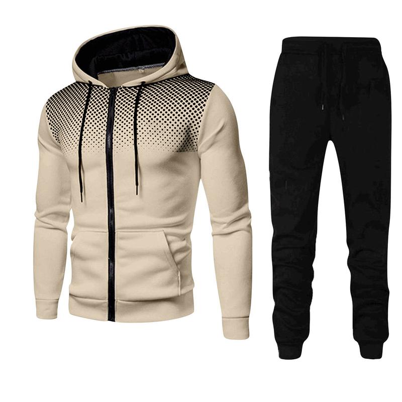 Fashion Print Tracksuit for Men Zipper Hooded Sweatshirt and Sweatpants Two Pieces Suits Male Casual Fitness Jogging Sports Sets