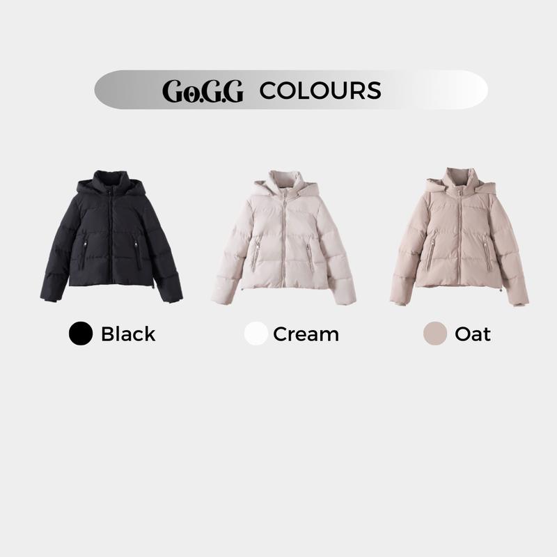 [Bargin-hunting No restocks]Go.G.G Fitted Detachable Hooded Puffer Jacket, Men's Women's Winter Basic Warm Coat with Removable Hood Zip Deep Pockets