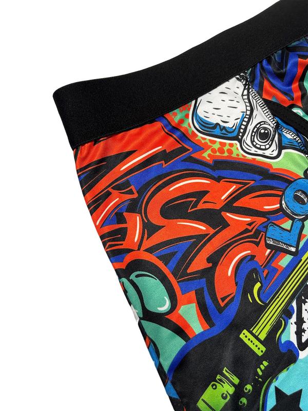 Men's Pop Art Print Tape Waist Boxer Brief, Casual Comfy Breathable Quick Drying Underwear for Daily Wear, Mens Underwear for All Seasons