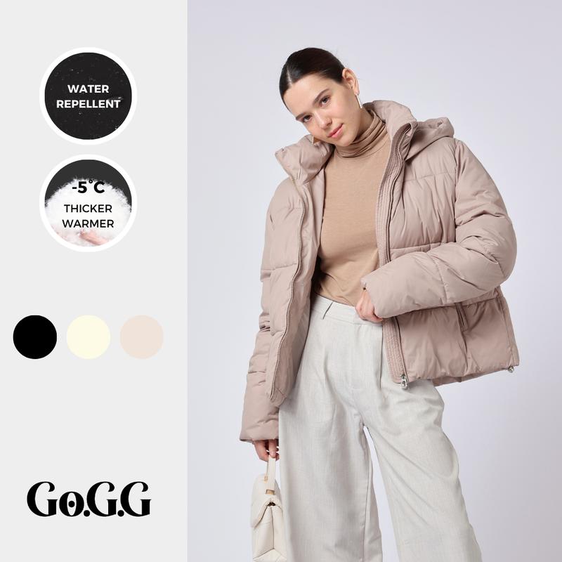 [Bargin-hunting No restocks]Go.G.G Fitted Detachable Hooded Puffer Jacket, Men's Women's Winter Basic Warm Coat with Removable Hood Zip Deep Pockets