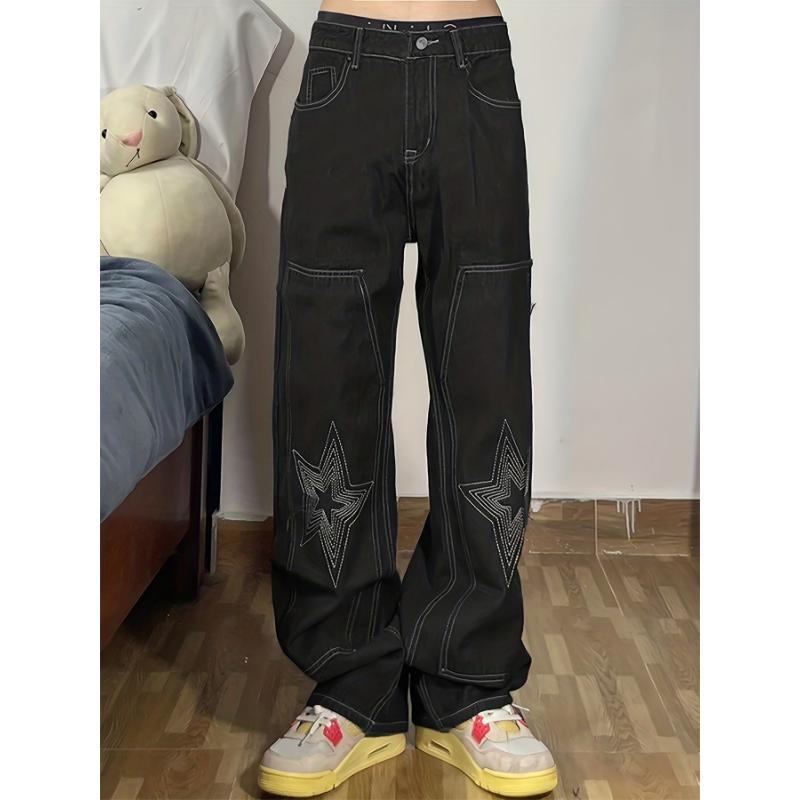 Men's Fashion Wide Leg Loose Fit Jeans - Stylish Y2k Letter Print, Slightly Stretchy, Multi-Pocket, Baggy Denim Pants for Spring and Summer - Casual Street Style, Comfortable Wear