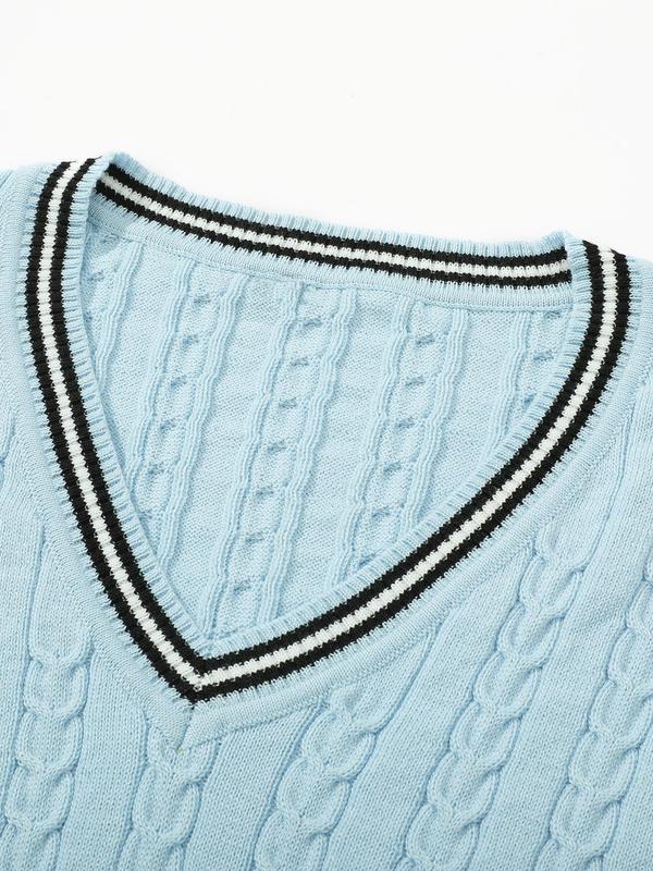 Men's Striped V Neck Sweater Vest, Loose Casual Sleeveless Knit Top for Fall & Winter, Men's Knit Clothing for Daily Wear