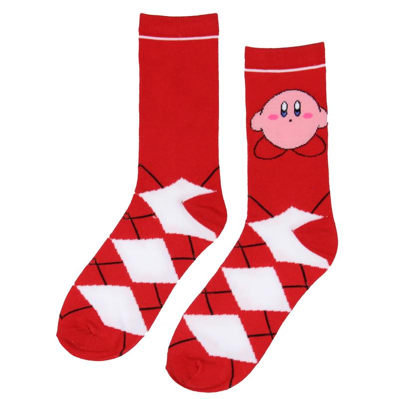 Nintendo Kirby Video Game Red Argyle Crew Socks For Men Women 1 Pair