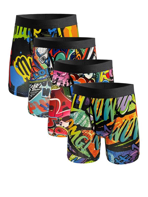 Men's Pop Art Print Tape Waist Boxer Brief, Casual Comfy Breathable Quick Drying Underwear for Daily Wear, Mens Underwear for All Seasons