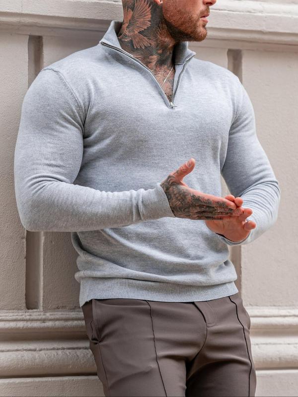 Men's Solid Half Zip Up High Neck Sweater, Regular Fit Casual Long Sleeve Jumper for Daily Outdoor Wear, Fashion Men's Knitwear for All Seasons